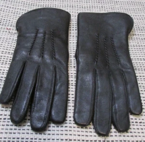 Women's Black Leather Gloves Lining Real Fur Size 7 1/4 - Picture 1 of 5
