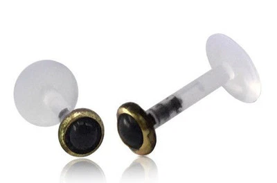 1 LATÓN 16G 5/16" pulgadas 8 mm con ONYX BIOPLÁSTICO LABRET MADONNA TRAGUS LABIAL HELIX Foto 1 de 3