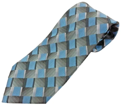 Corbata Taylor & Henry para hombre azul gris a cuadros 100 % poliéster talla 3,75" X 56" Foto 1 de 4