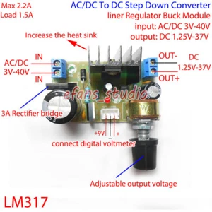 LM317 Adjustable Voltage Linear Regulator Step Down Module AC/DC to 5V 12V 24V - Picture 1 of 4