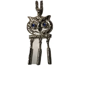 Vintage HOOT OWL NECKLACE BIRD 1960's Pendant Silver Tone Blue Rhinestone Eyes - Picture 1 of 3