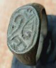Ancient bronze Ring Vintage antique 6.4 g signs Seal Stamp Solar
