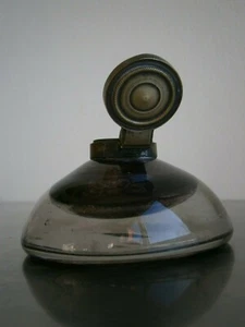 ENCRIER ANCIEN GROS VERRE SOUFFLE LAITON DECO ECRITURE PLUME BUREAU 19°s - Picture 1 of 8