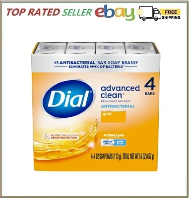 Jabón en barra desodorante antibacteriano Dial, limpieza avanzada, dorado, 4 oz, 4 barras Foto 1 de 4