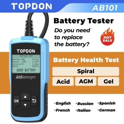 TOPDON AB101 Battery Tester Displays Battery Health and Charging Status - Image 1 of 4