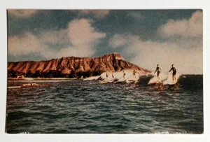 Surfing at Waikiki Beach Ocean Resort Hawaii HI Wesco Postcard c1940s C140 - Picture 1 of 2