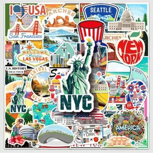 50 Pcs USA States Stickers United States Travel City Stickers Waterproof Vinyl - Picture 1 of 7