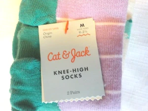 CAT & JACK 2 Pairs Dinosaur Knee High Socks Shoe Size Medium 9 - 2 1/2 NWT - Picture 1 of 5