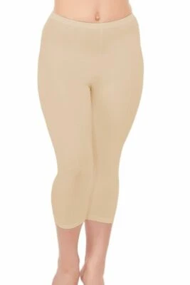 Womens 3/4 Capri Length Nude Cropped Legging three quarter cotton trouser leggy - Image 1 of 2