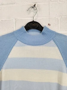 LOB Knitwear Blue/White Striped Long Sleeve High Neck Jumper Size 32" Bust #CE - Picture 1 of 7