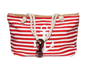Borsa da spiaggia XXL borsa estiva rossa bianca a righe ancora borsa da bagno vacanza nuova - Foto 1 di 6