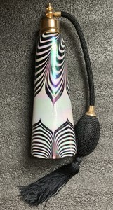 Art Glass Perfume Bottle Atomizer Scent Flask Purple Swirl Irisdescent Vtg 80's 