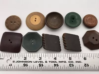 LOT Antique VTG Wood Buttons Carved Green Painted 6 Sided Square Triangle Shank - Image 1 of 4