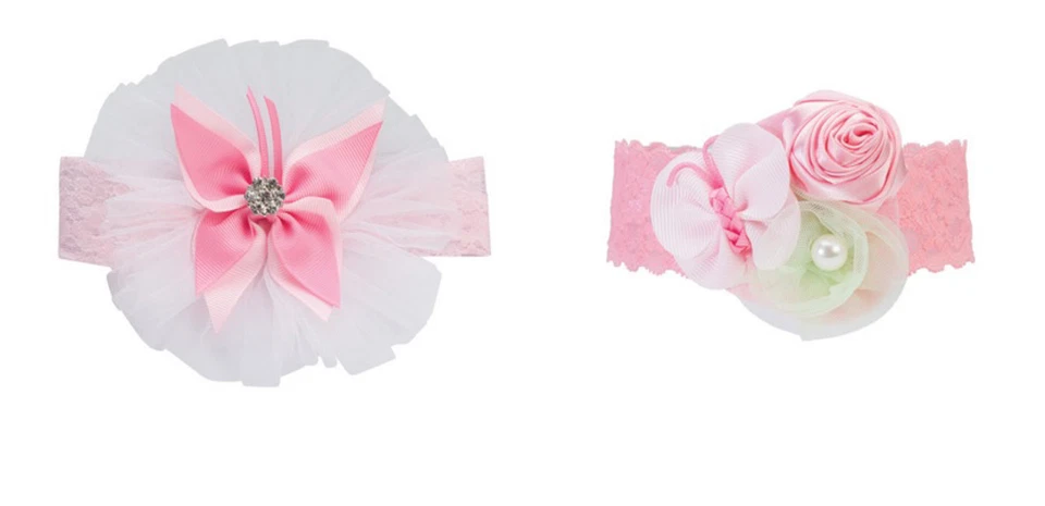 Elegante diadema suave mariposa rosa y blanca de encaje elástico para bebé niña Foto 1 de 3