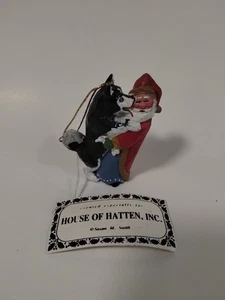 Vintage House of Hatten Susan M Smith Santa Hugging Husky Dog Christmas Ornament - Picture 1 of 12