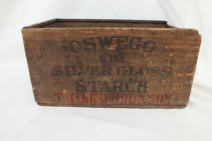 Vintage Oswego Silver Gloss Starch Kingsford & Son Wood Box Crate No Lid - Picture 1 of 4