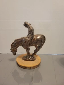 Vintage End of the Trail Native American Indian Ceramic Figurine On Wood Euc  - Picture 1 of 8