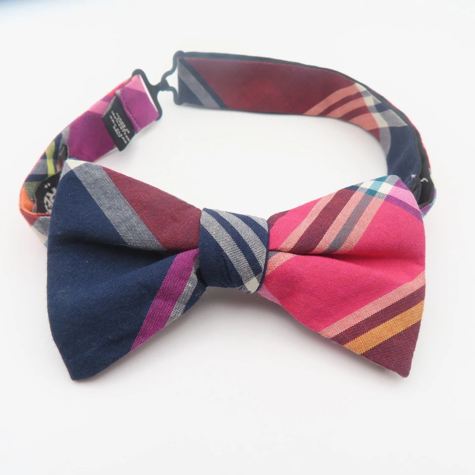 Express Bow Tie Pink Blue Plaid 2.5" Wide Pre Tied Cotton - Image 1 of 4