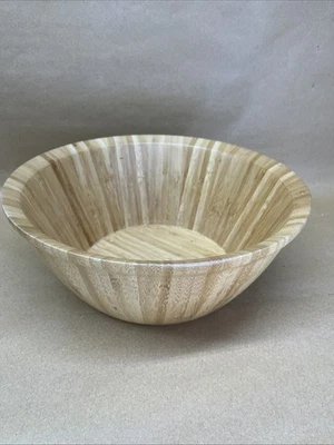 "Ensaladera grande de madera de bambú vintage luz natural 12"" x 4,75""" Foto 1 de 4