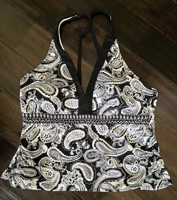 Liz Claiborne swimsuit top tankini 18W Black White Paisley Ruched cruise womens - Image 1 of 4