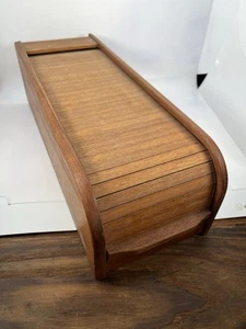 Kalmar Teak Wood Roll Desk Top Organizer Storage Box MCM Cassette Index Cards - Picture 1 of 12