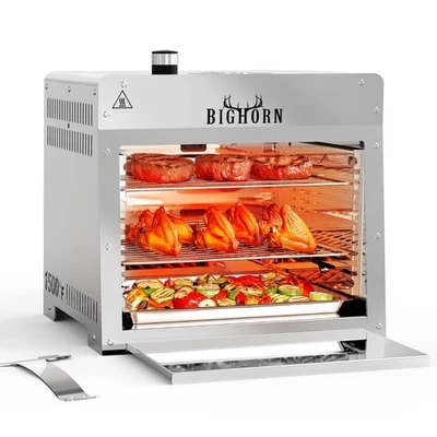 BIG HORN OUTDOORS 1500°F Edelstahl-Infrarot-Propangasgrill mit Pizzastein