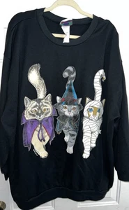 Vintage Halloween Katze Mumie Hexe Brust 32" Sweatshirt doppelseitig 3XL - Bild 1 von 6