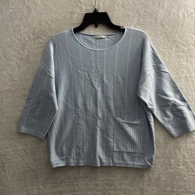 Vila Milano Womans Sweater Top Blue Medium Striped Long Sleeve Round Neck Pocket - Image 1 of 4