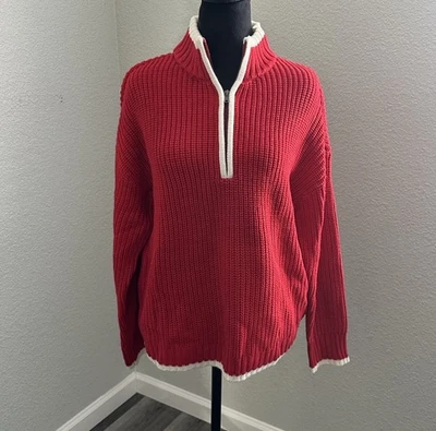 Suéter Rojo Media Cremallera con Borde Blanco Talla M Nuevo Foto 1 de 4