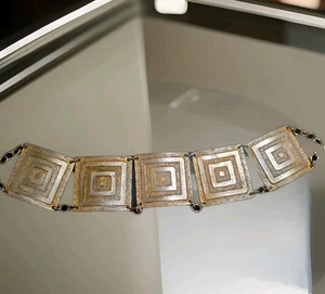 Vintage Signed Mr WE Brutalist Articulated Geometric Gold/ Silver Tone Bracelet - Picture 1 of 5