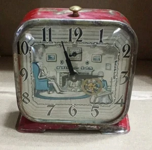 Reloj despertador vintage Mid Century LUX rueda giratoria animación cuerda funciona  - Imagen 1 de 9
