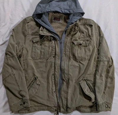 Chaqueta Levi Strauss Envejecida Abrigo Forrado Sherpa Con Capucha Bolsillos Utilitarios Para Hombres XXL Foto 1 de 4