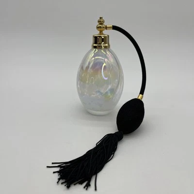 Art Glass Perfume Atomizer 6” Refillable Mottled Iridescent Design - Image 1 of 4