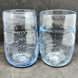 Blaue mundgeblasene Crackle Glas Tasse signiert - Bild 1 von 13
