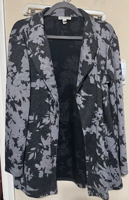 Blazer Dana Buchman Mujer Talla L Gris Negro Chaqueta Bolsillos Delanteros Abiertos Carrera Foto 1 de 4