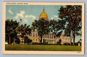 Augusta Maine ME State Capitol Gebäude Leinen Postkarte 1930-45 - Bild 1 von 2
