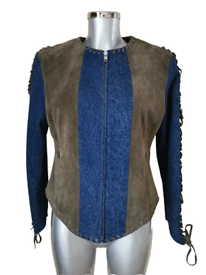 Balmain - Jeansjacke Blau Und Suede Brown - T.38/40fr - Tb.état - Bild 1 von 4