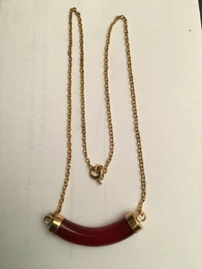 BEAUTIFUL!! Vintage 15" Goldtone Chain Necklace & Carnelian ? Bow - Picture 1 of 9