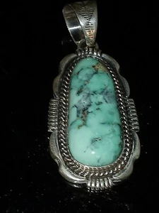 Navajo Broken Arrow Turquoise & Sterling Pendant Signed by Herman Vandever - Picture 1 of 12