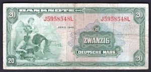 Germania Ovest, 20 marchi tedeschi, 1948, J5958548L (WPM 6a). Va bene. - Foto 1 di 2