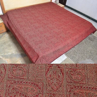 Handwoven Jacquard Bedspread Warm 100% Wool Reversible Jamavar Bedding Kingsize - Image 1 of 4