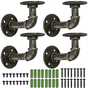 4X Heavy Duty Pipe Shelf Bracket Retro Wall Floating Shelves Rack Holder Display - Picture 1 of 12