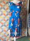Size 12 OASIS Blue Floral Fit & Flare Dress Vintage 50s Style Lined Sleeveless