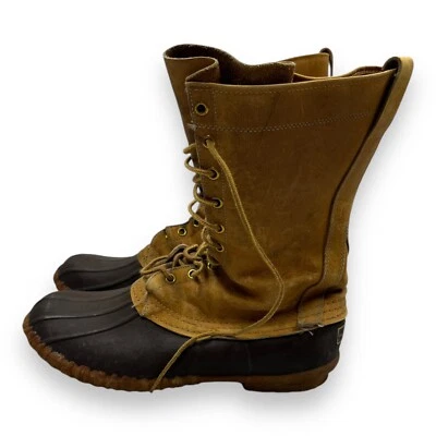 Vintage 60s 70s Op Bean Script Tab Duck Boots 10 Inch Boot 10 EE Tan - Image 1 of 4