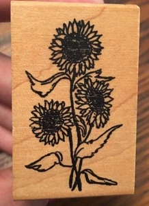 SUNFLOWER 🌻 Wood Mounted Rubber Stamp CRAFTS ~ 2" H x 1-3/8" Pre-owned - Picture 1 of 8