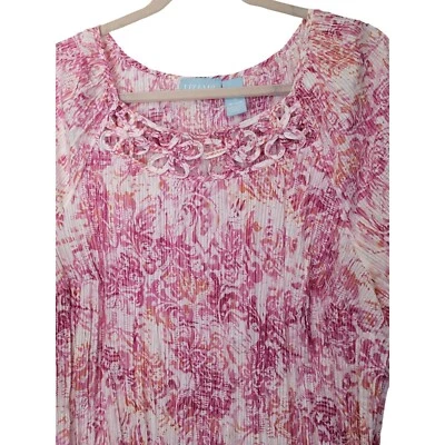 Liz & Me женщин 1 X плиссированные цветочный верхний короткий рукав розовый и белый смесь гофрированный Cu - Изображение 1 из 4