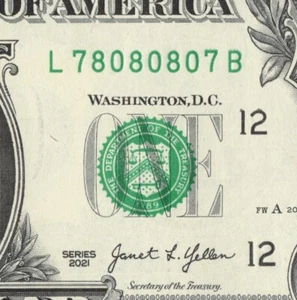 Mini Super Repeater 80s Fancy Serial Number One Dollar Bill L78080807B 8s 0s - Picture 1 of 12