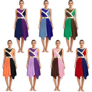 Damen Kostüm Tanz Kleid Bühnenauftritt Tanzkleid Anbetung Tanzkostüm Farbblock - Bild 1 von 68