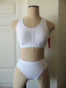 commando White Stretch Pima Cotton Blend Racerback Bralette & Bikini - L - Picture 1 of 11