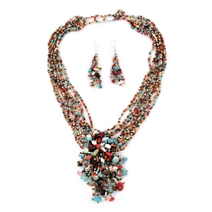 Multi Farbe Glas Rocailles Halskette & Ohrringe mit Edelstein Chip Perlen Neu in Verpackung - Bild 1 von 1